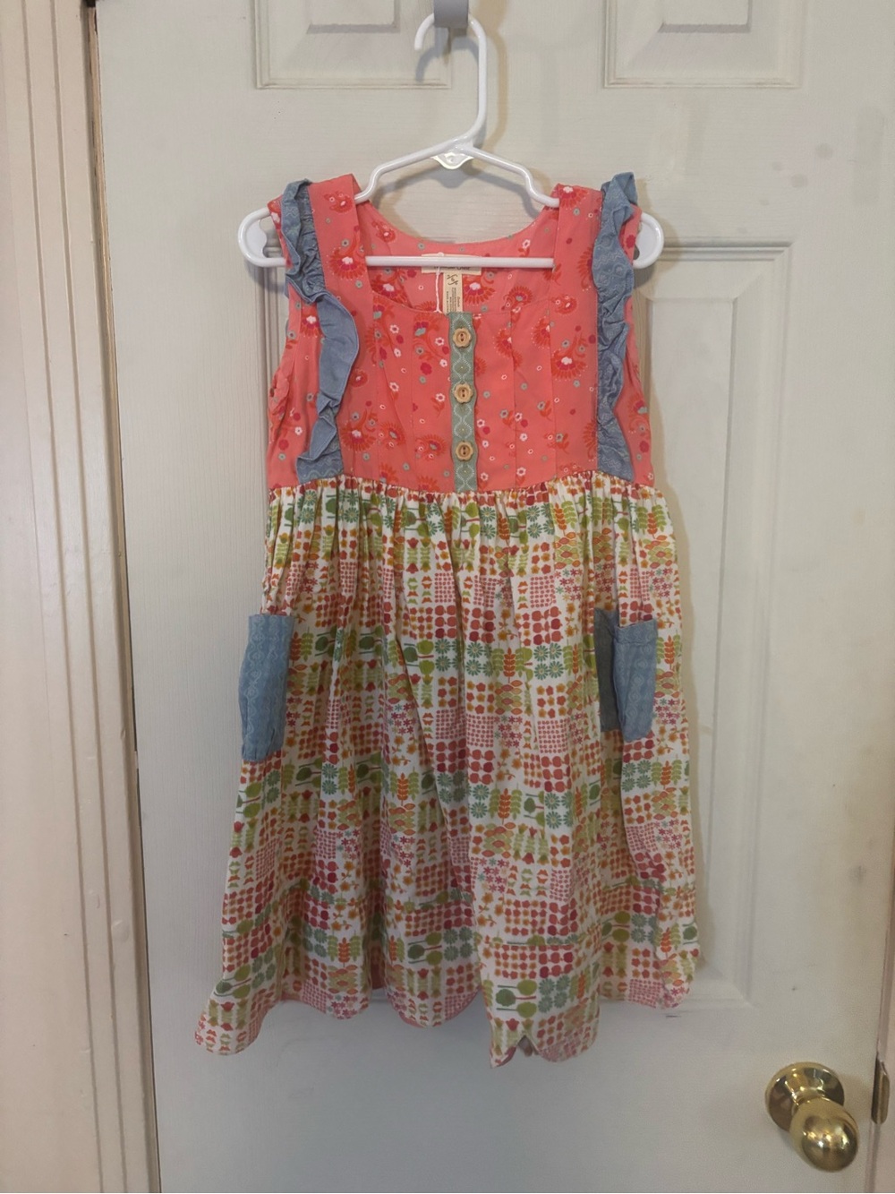 Matilda Jane Coral and Chambray Multi-Print Girls' Dress
